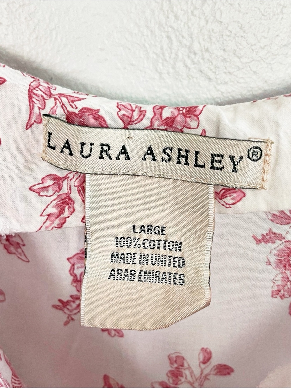 Laura Ashley Pink Floral Toile Cotton Nightgown Size Large - Picture 2 of 3